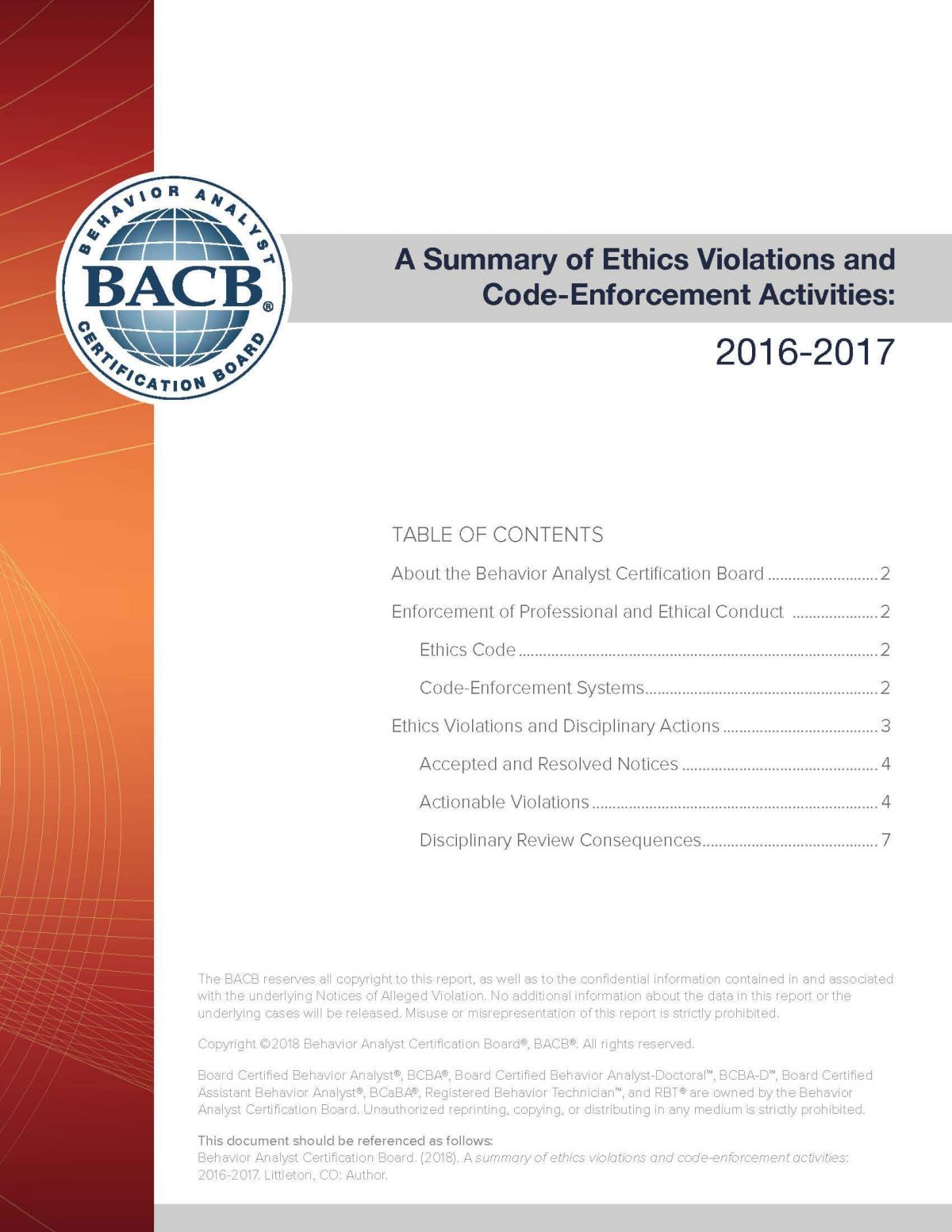 A Summary of Ethics Violations and Code-Enforcement Activities: 2016-2017