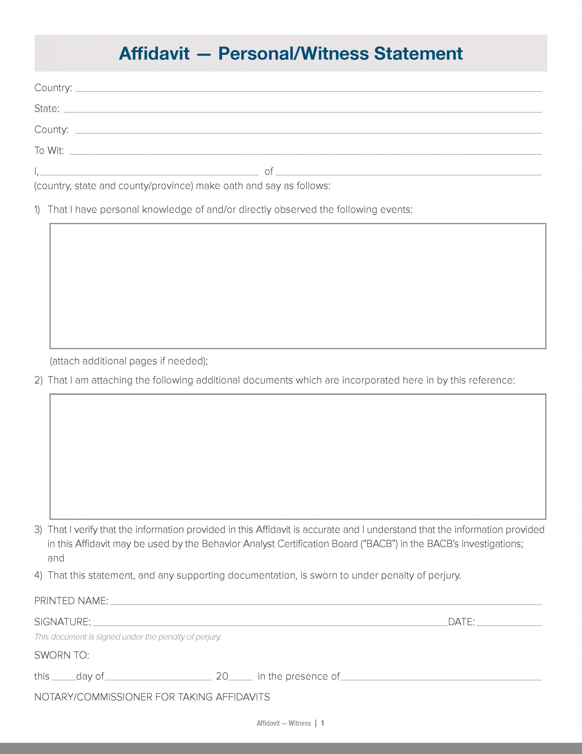 Affidavit Template for Personal/Witness Statement thumb