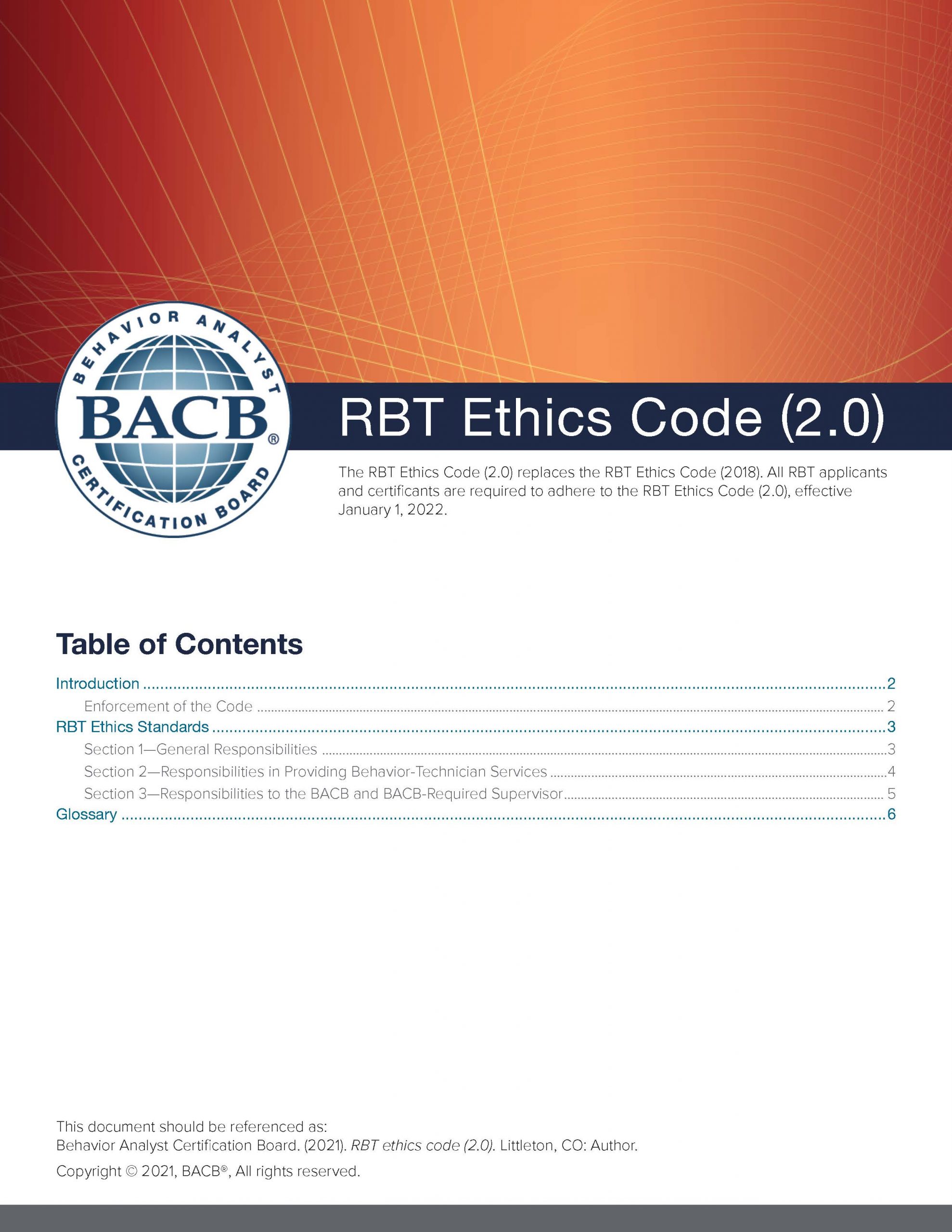 Registered Behavior Technician (RBT) Ethics Code 2.0