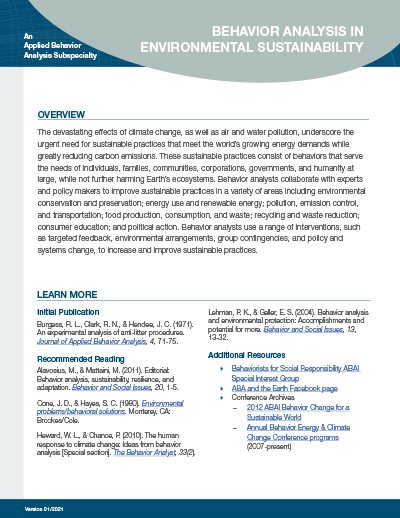 Environmental Sustainability Subspecialty Fact Sheet thumbnail