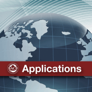 Globe image with red "Applications" banner on top