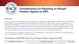 Considerations for Reporting an Alleged Violation Against an RBT card thumbnail