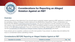 Considerations for Reporting Against an RBT'
