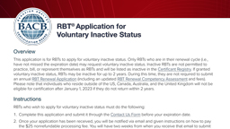RBT Voluntary Inactive Status Application'