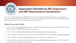 RBT Supervision Checklist for Supervisors & Requirements Coordinators'