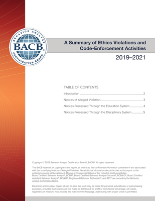 A Summary of Ethics Violations and Code-Enforcement Activities: 2019-2021