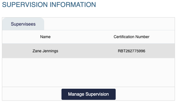 Supervision Information widget with Manage Supervision button displayed.