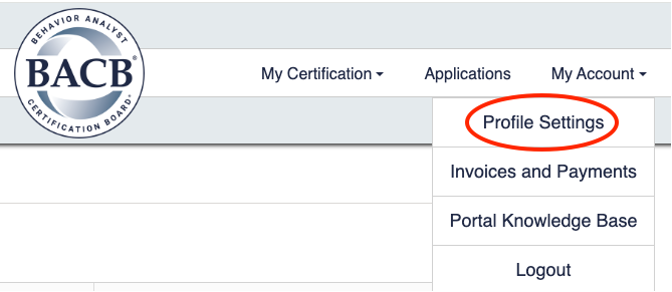 Account menu with Profile Settings option highlighted