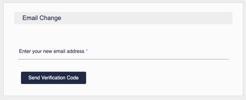 Email Change form with field to enter new email address and Send Verification Code button