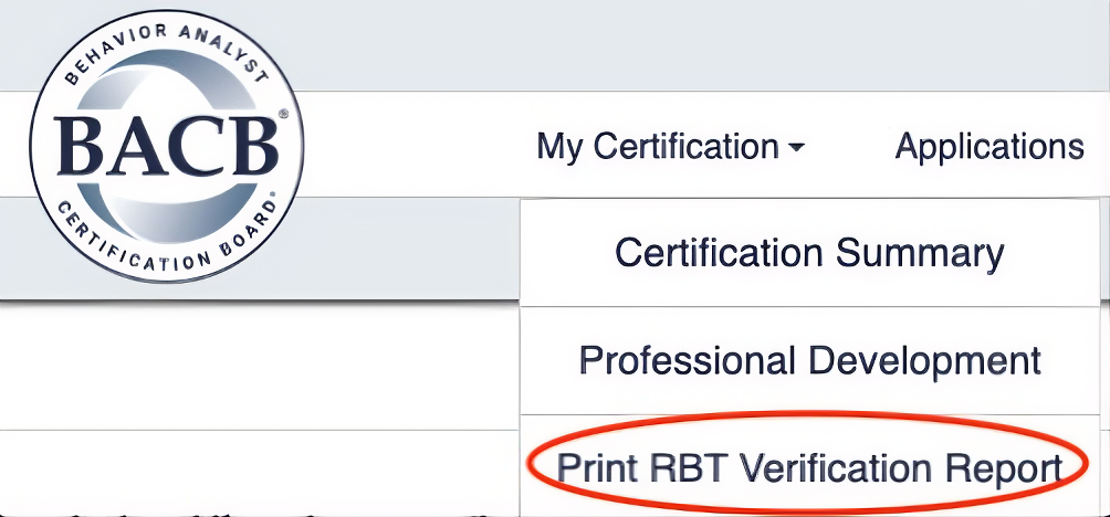 My Certification menu with Print Verification Report option highlighted.